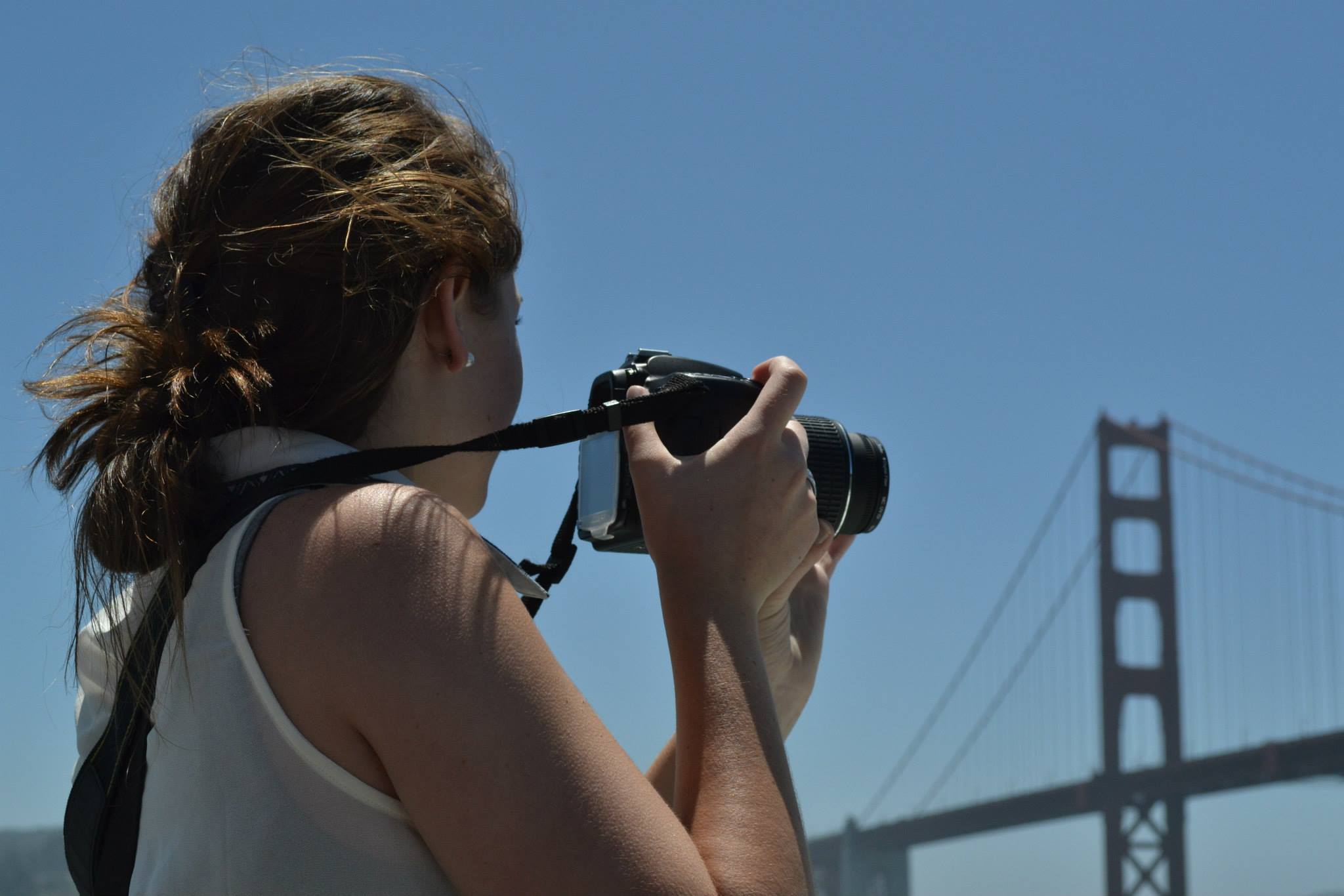 Abigail shooting photos near the Golden Gate Bridge