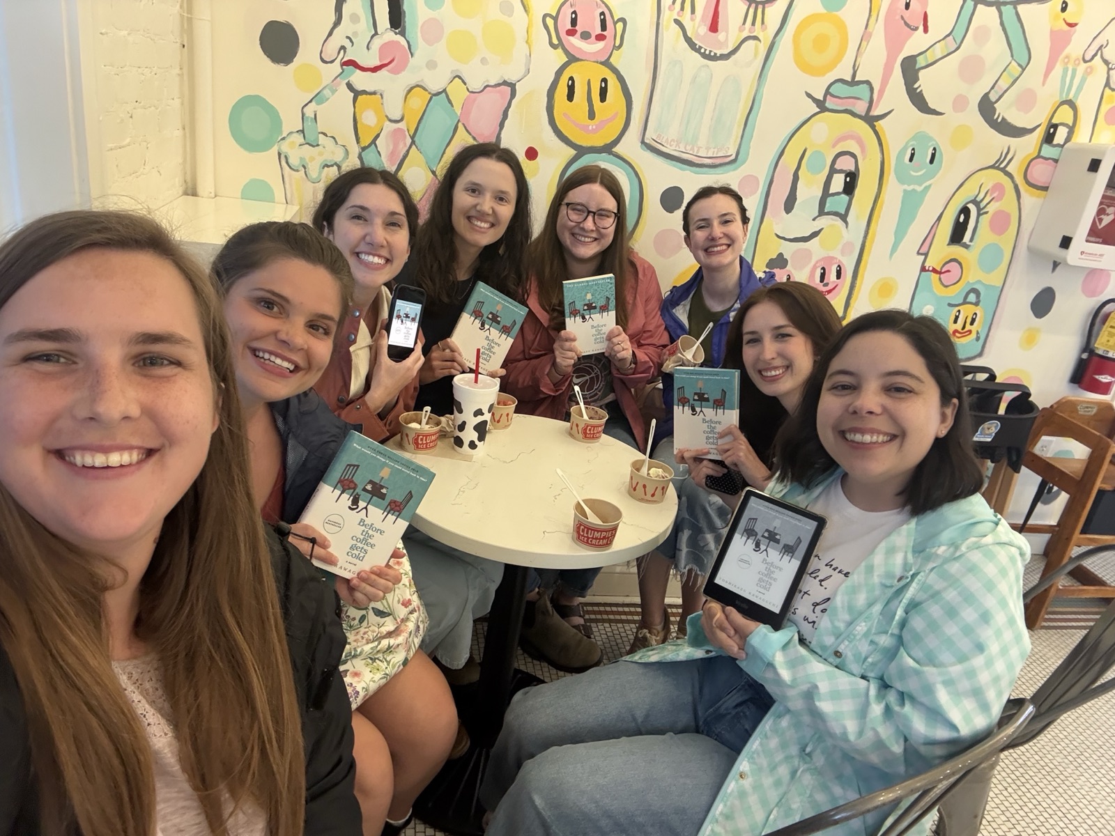 Amelia and her book club over ice cream