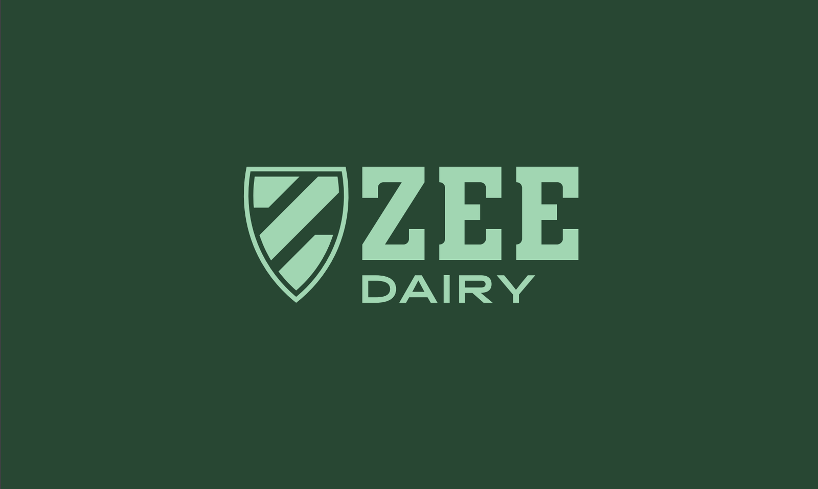 The Zee Dairy logo, a striped shield beside the wordmark, on dark green