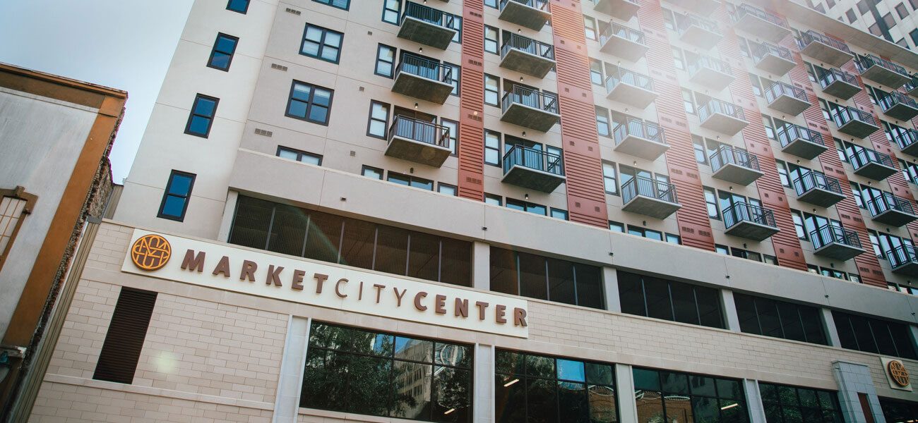 Market City Center entrance beneath the building's sign