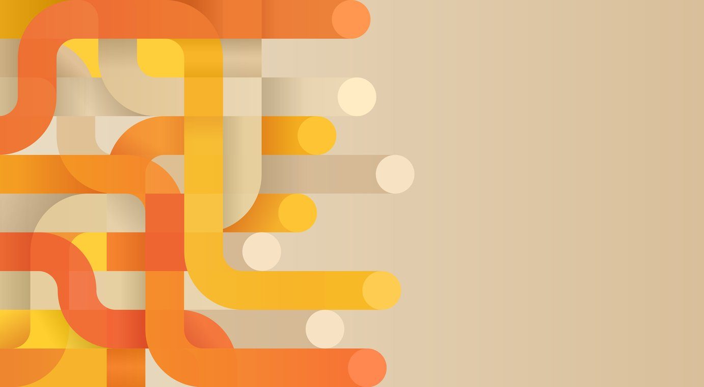 Abstract network of orange and tan rounded lines on a beige background