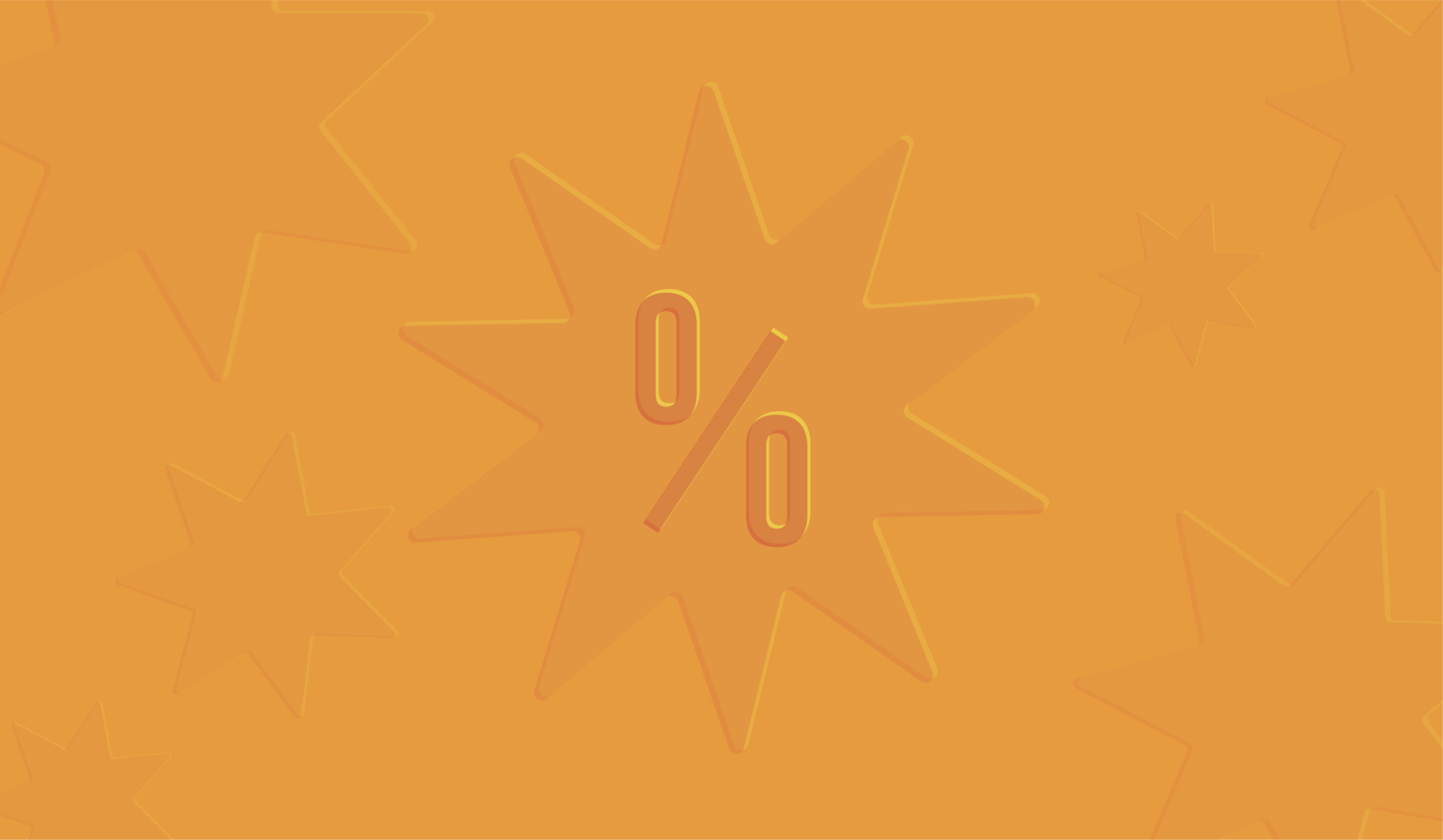 Orange graphic with a percent sign inside a starburst