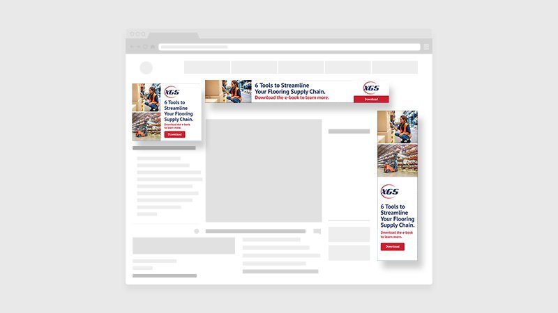 Website page mockups showing XGS digital display ads