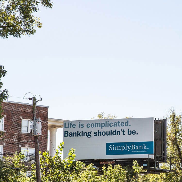 Simply Bank billboard: Life is complicated. Banking shouldn't be.
