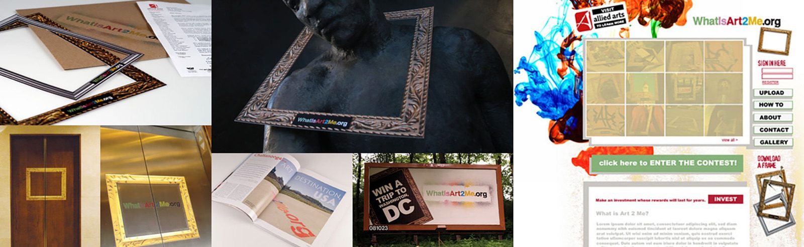 Collage of framed artwork and a brand style guide