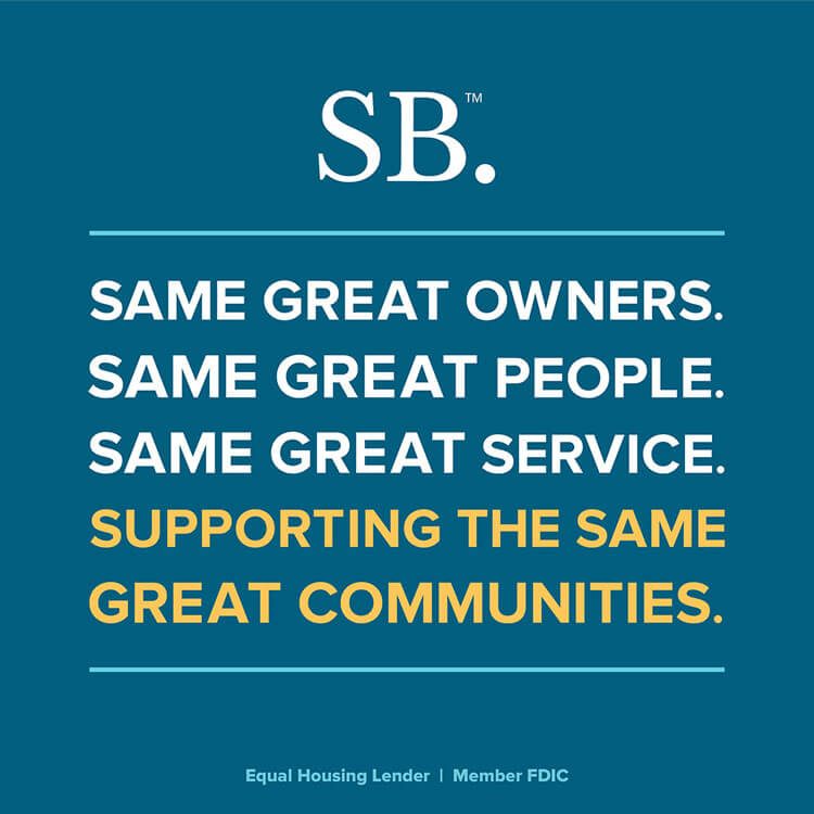 Simply Bank graphic: SB. Same great owners. Same great people. Same great service. Supporting the same great communities.