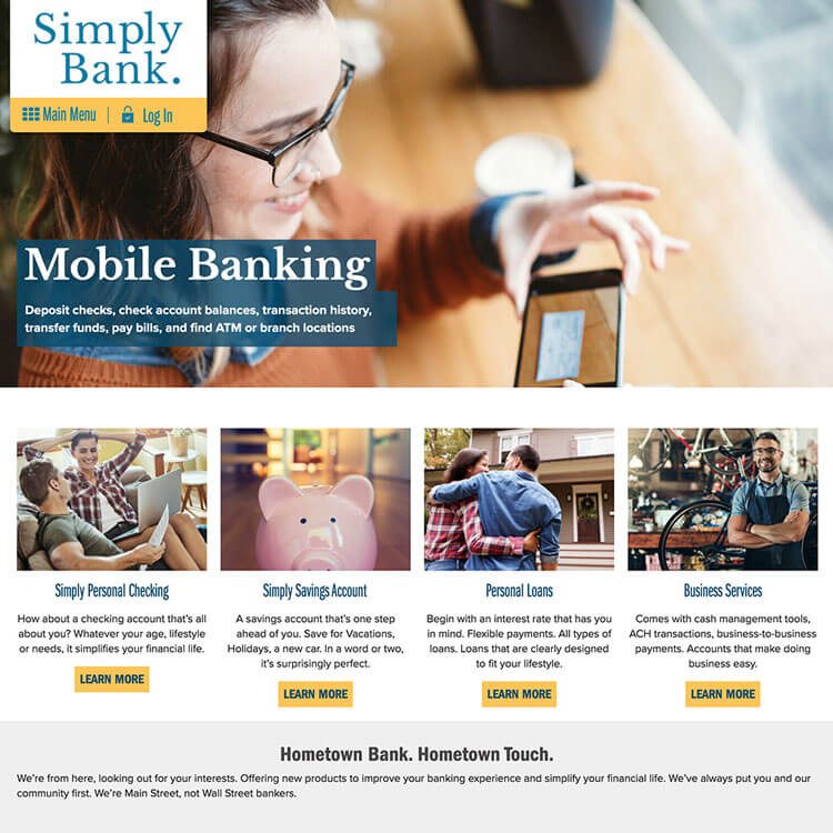 Simply Bank website homepage featuring mobile banking