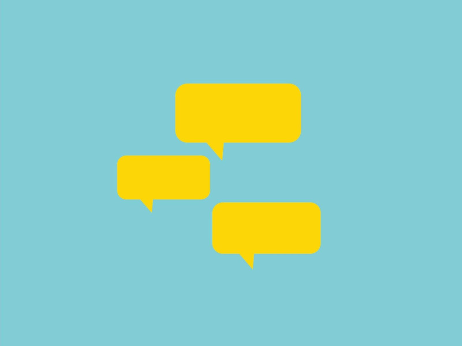 Three yellow speech bubbles on a teal background