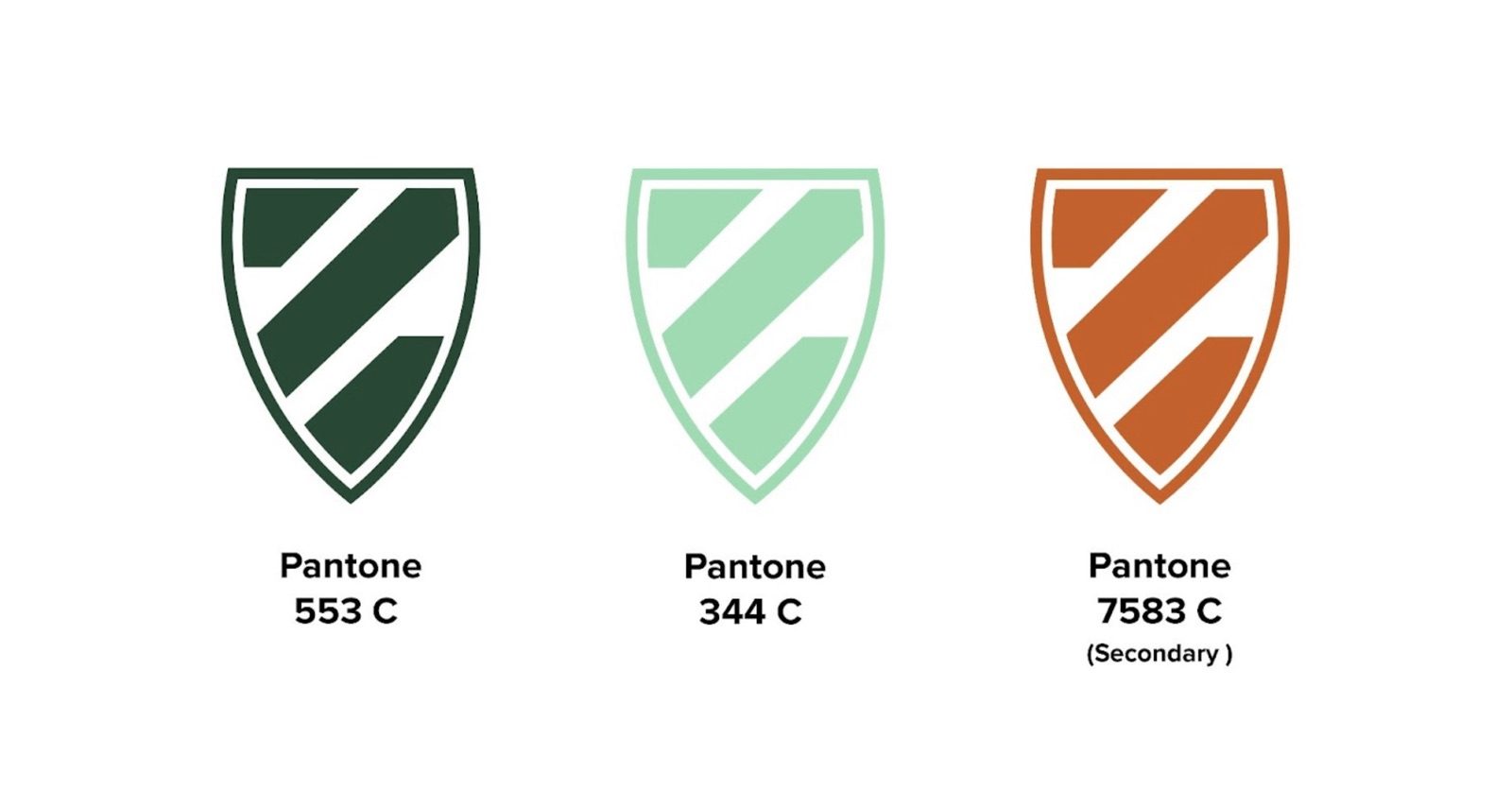 The Zee Dairy shield in three brand colours, labelled Pantone 553 C, 344 C and 7583 C