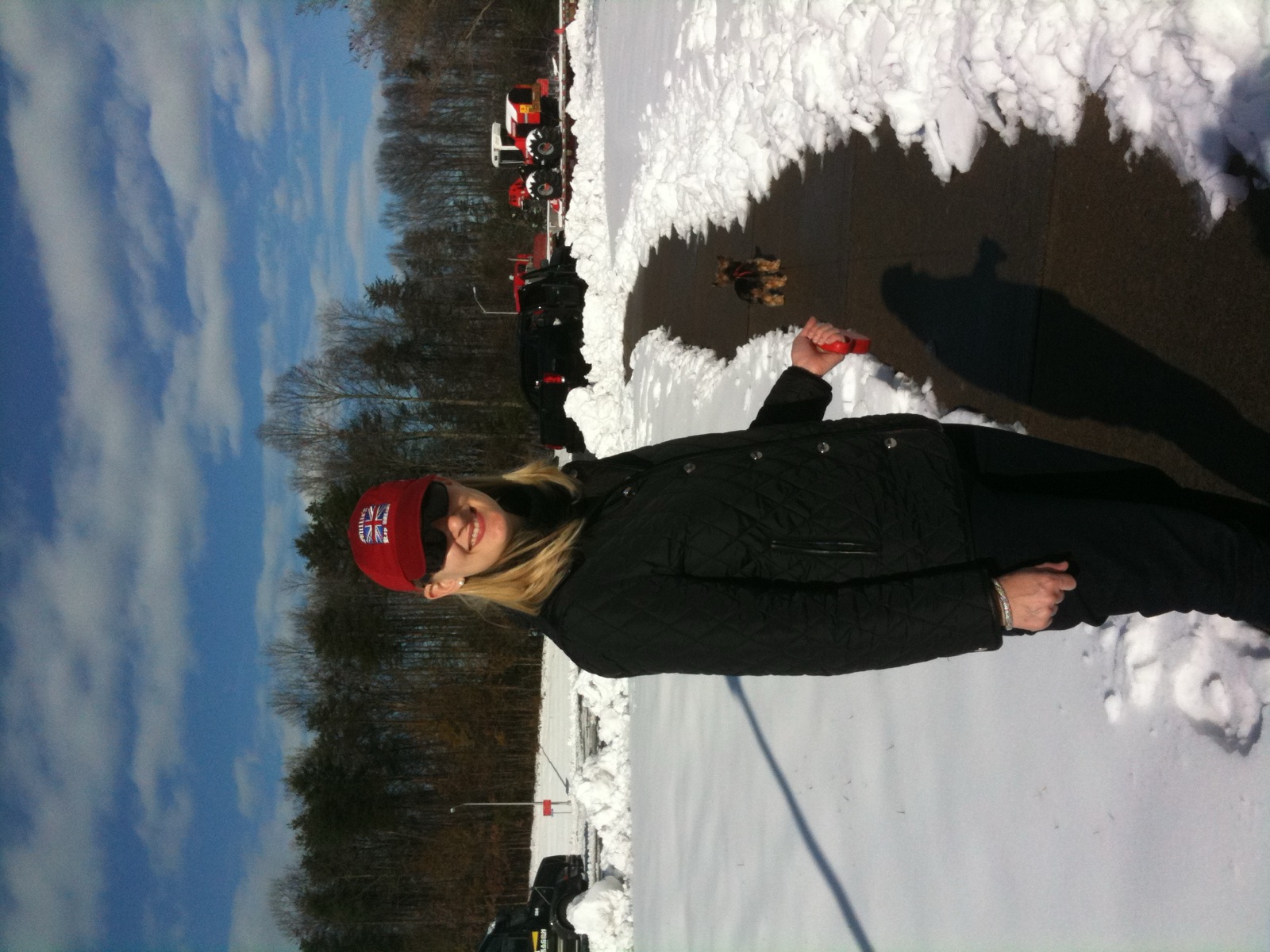 Erin walking the dog in the snow