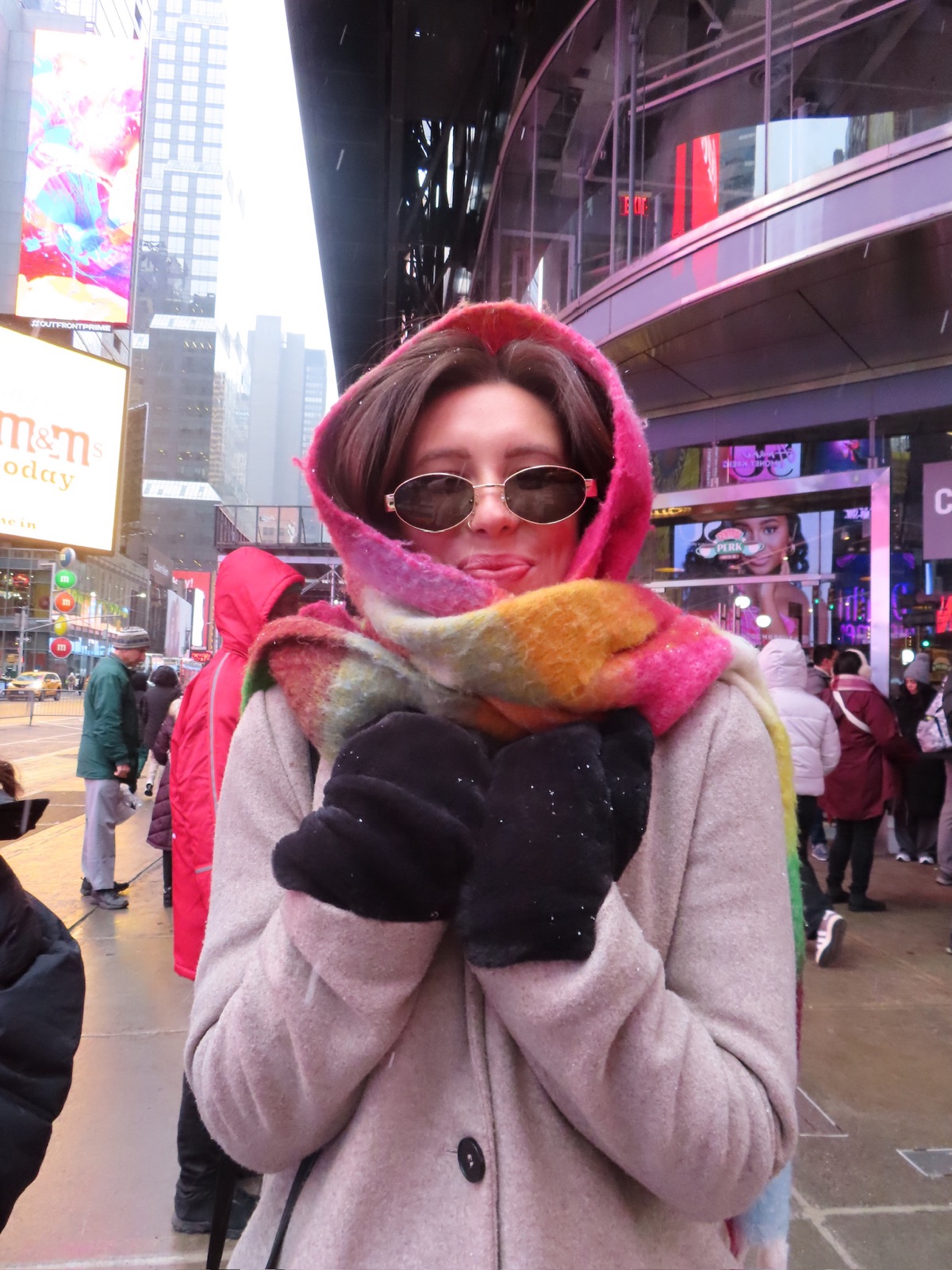 Lilee bundled up in Times Square