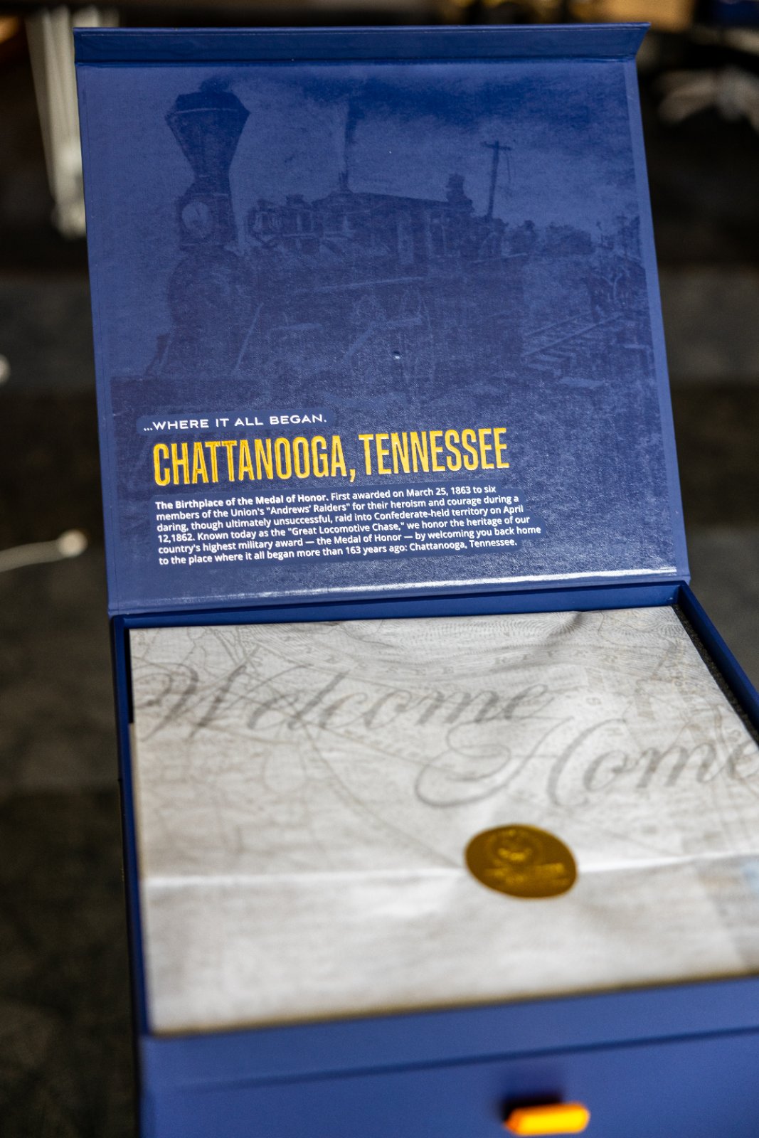 Box lid telling the Chattanooga origin story