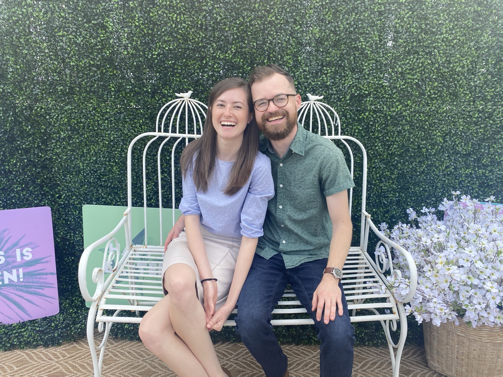 Morgen and Dillon on a garden bench