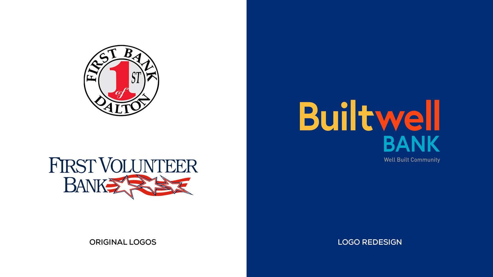 Original bank logos beside the Builtwell Bank redesign