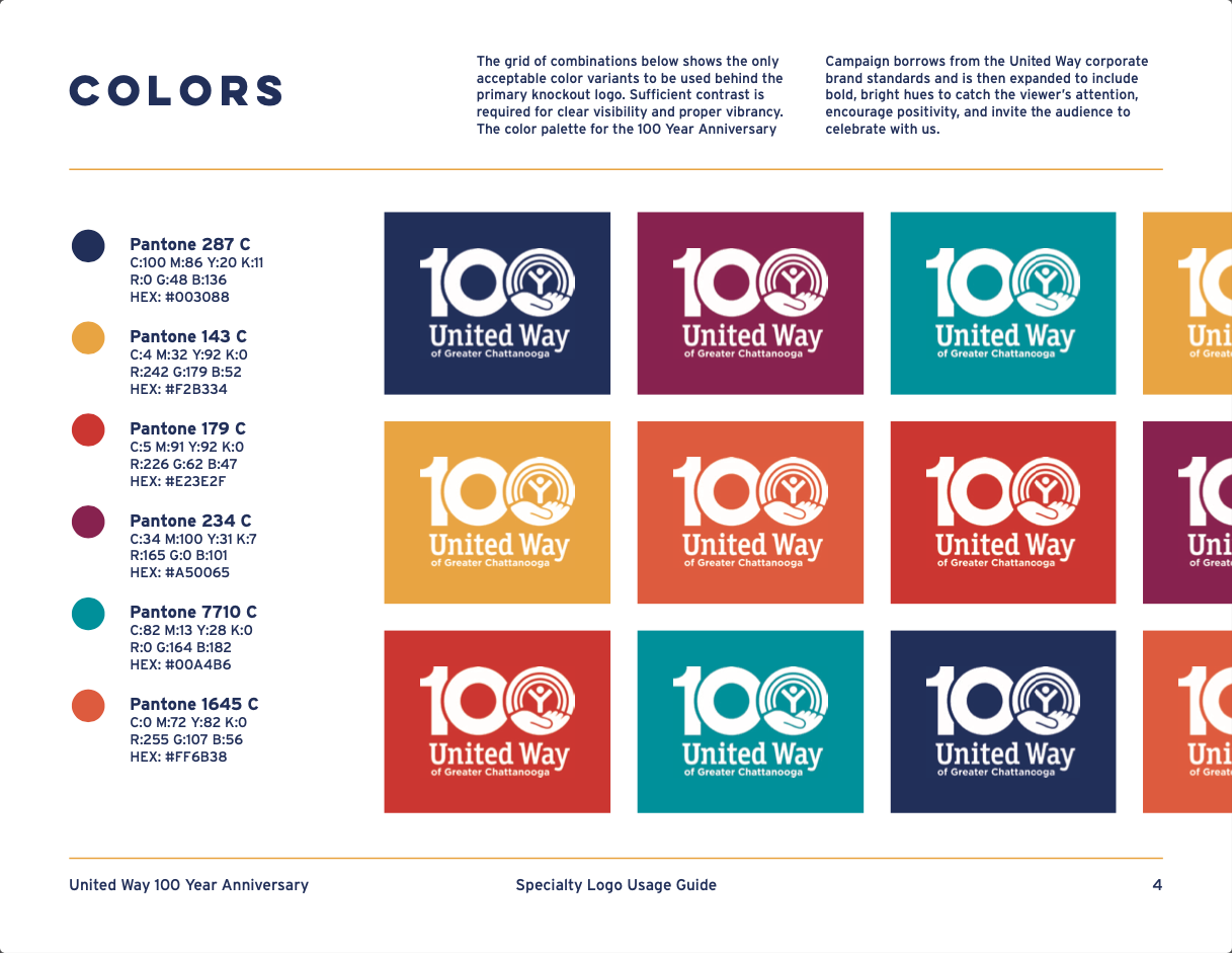 United Way 100 Year logo and design system