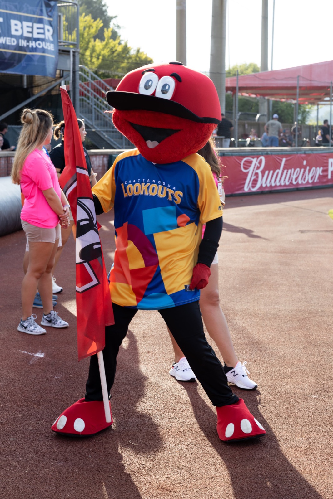 Louie the Lookouts mascot celebrating