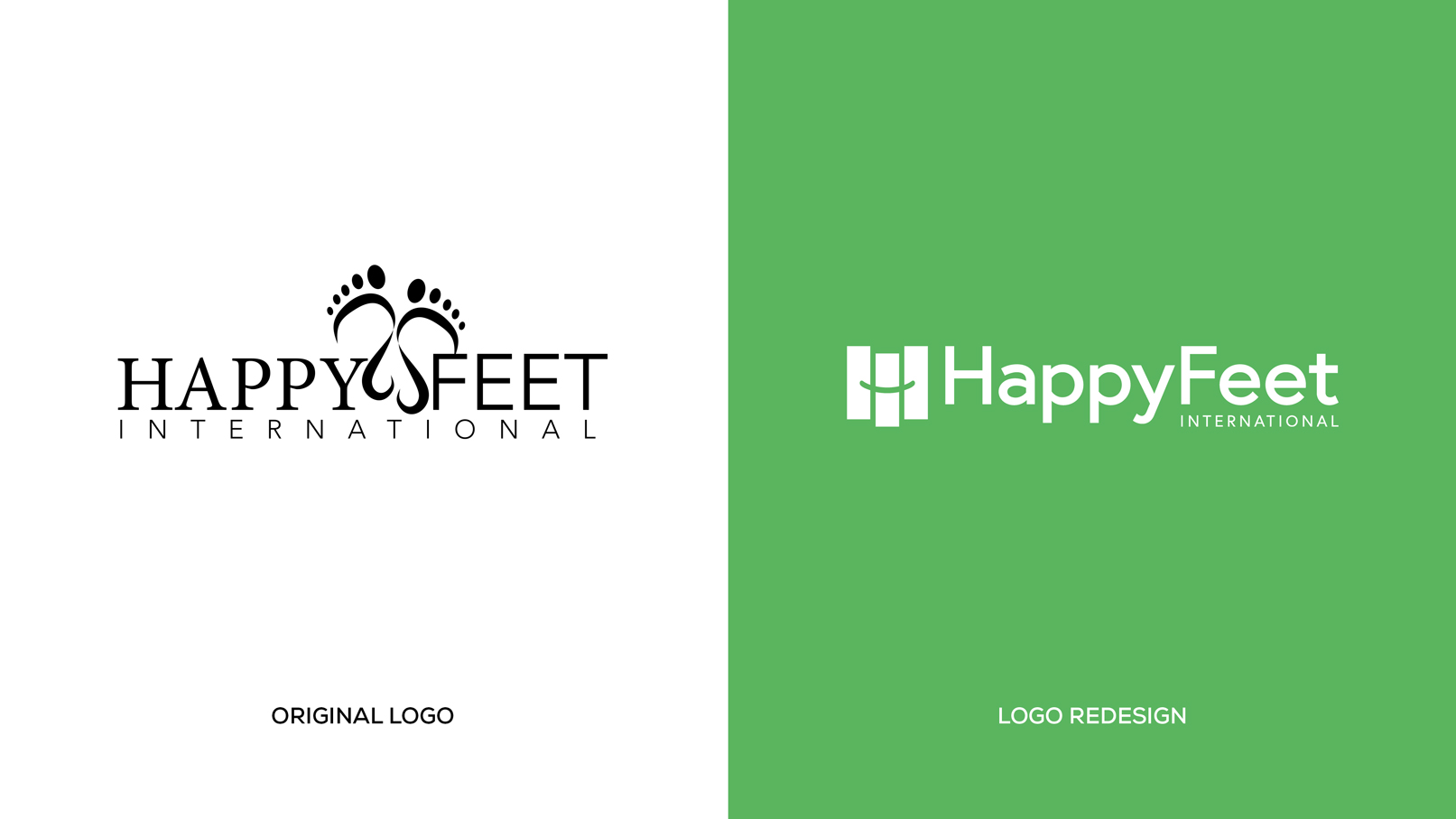 Happy Feet logo before and after comparison